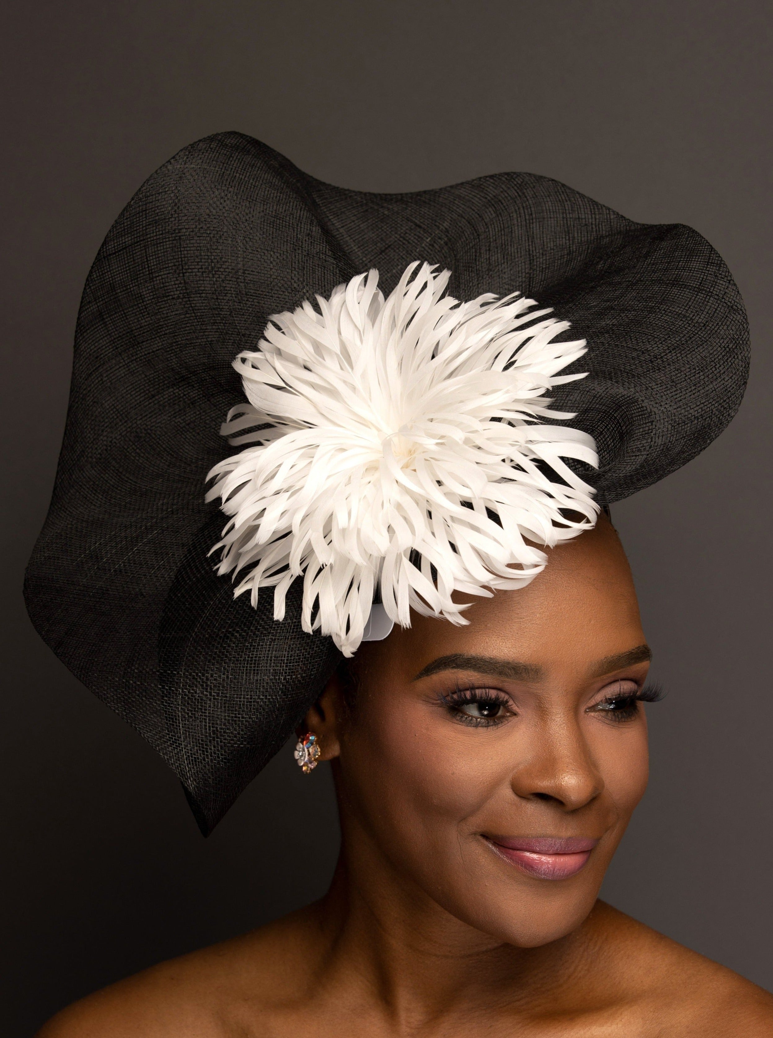 Kentucky Derby Hat Black Fascinator w White Feathers