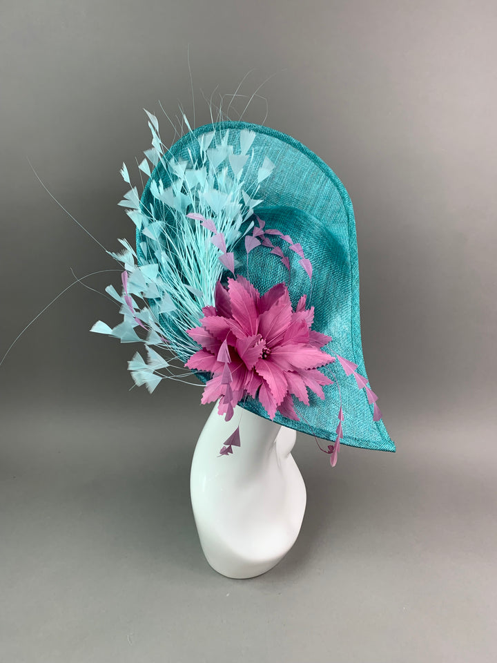 THG7461 - Aqua Blue & Mauve Pink Fascinator