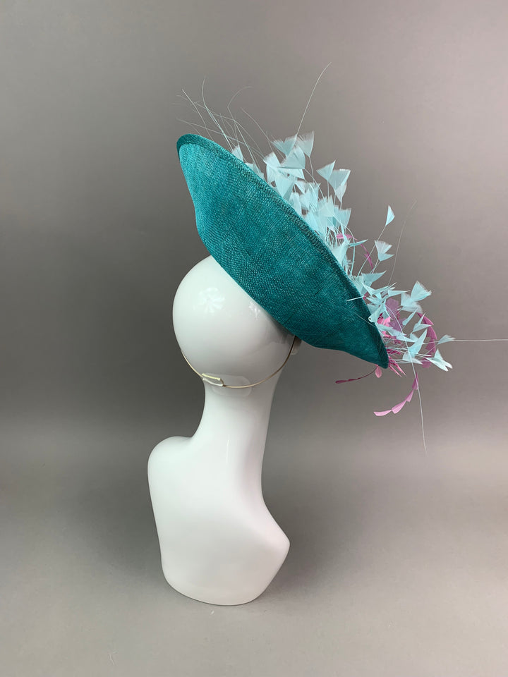 THG7461 - Aqua Blue & Mauve Pink Fascinator