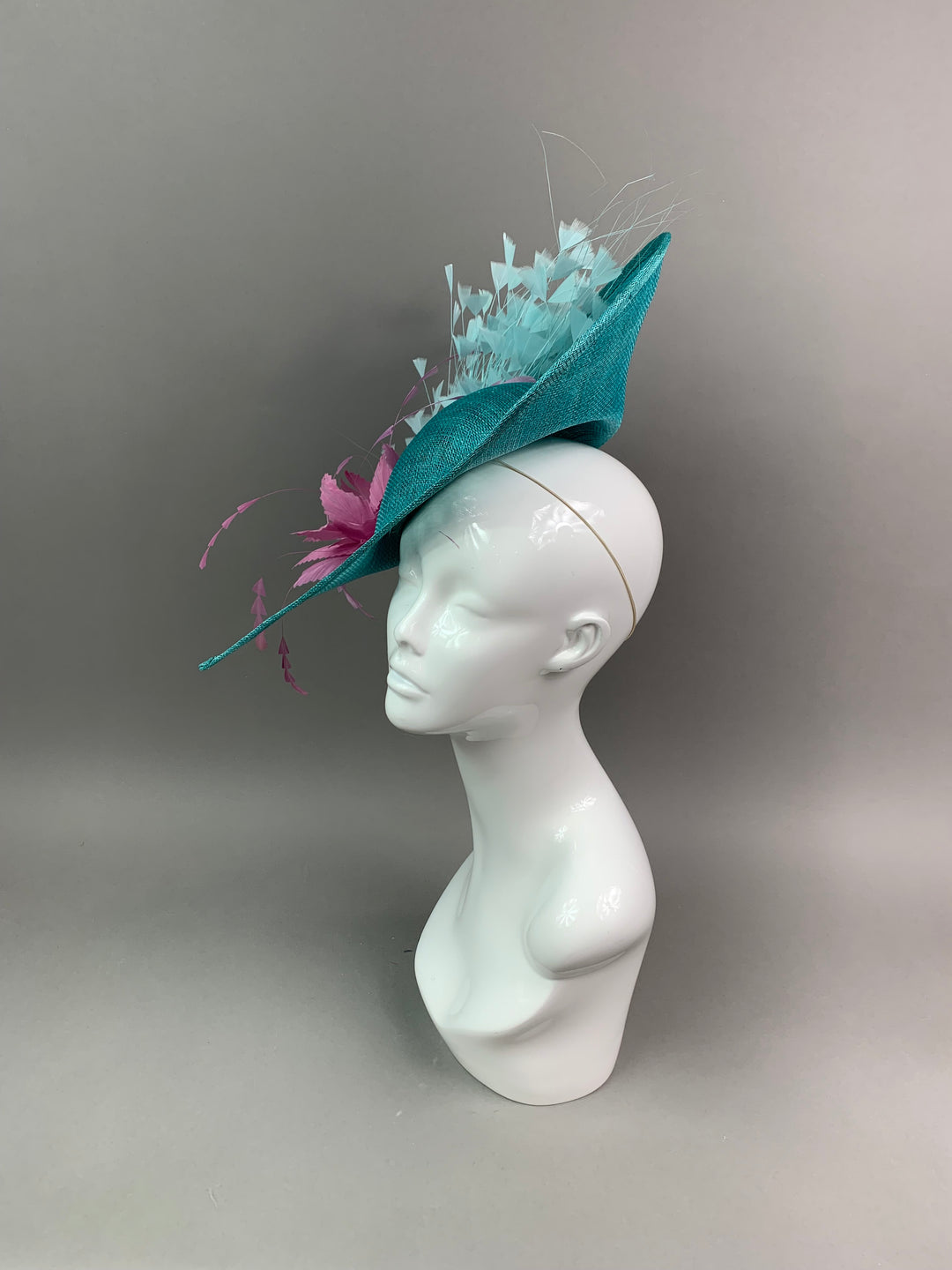 THG7461 - Aqua Blue & Mauve Pink Fascinator