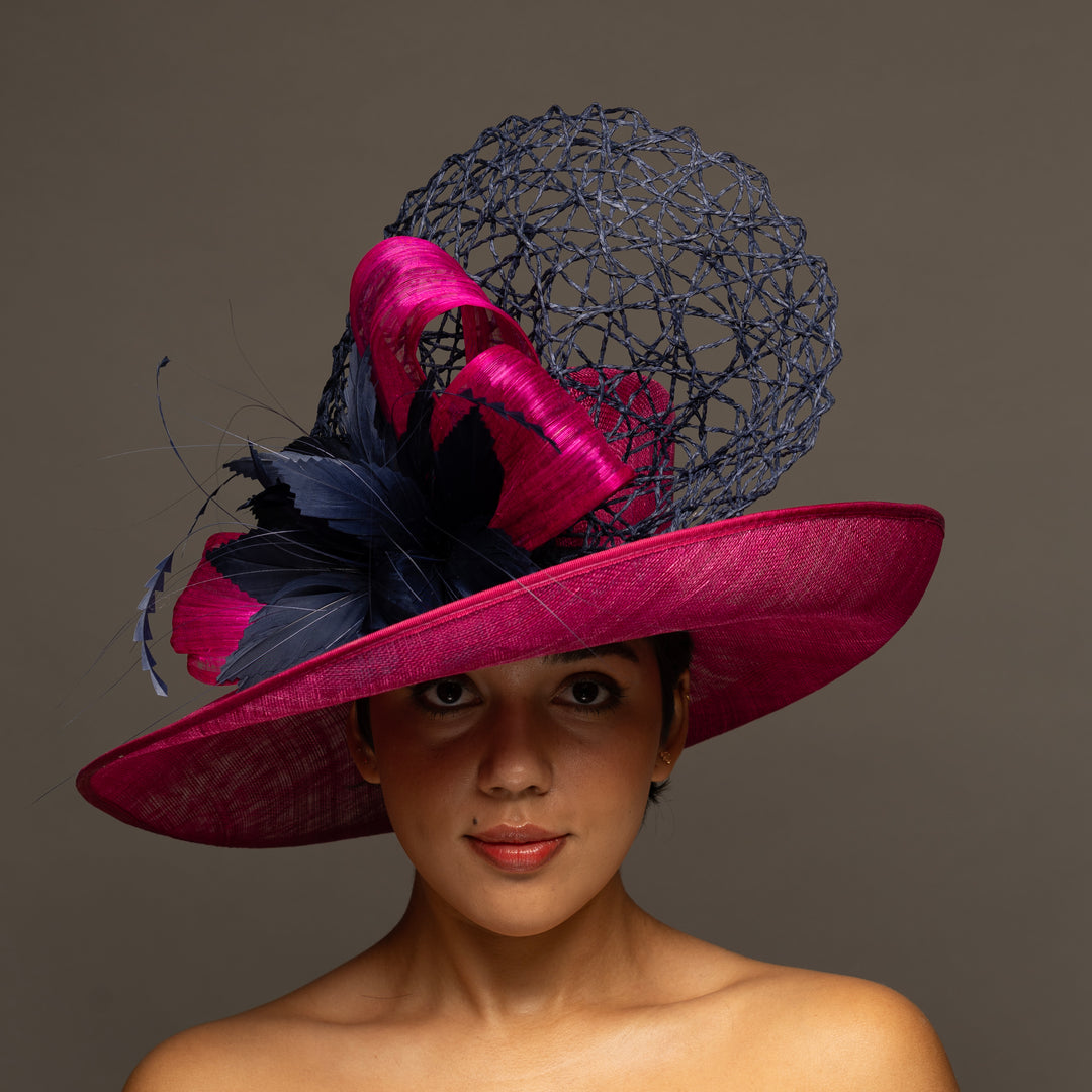 Magenta & Navy Blue Fascinator Hat | The Hat Girls display picture 2