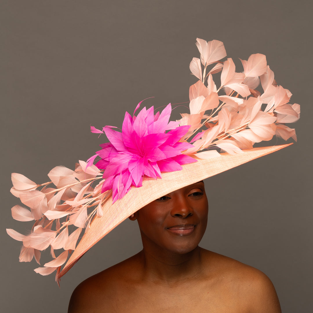 pink dress hats for women OE0027-Diamond trimed ladies church hat in bright pink satin