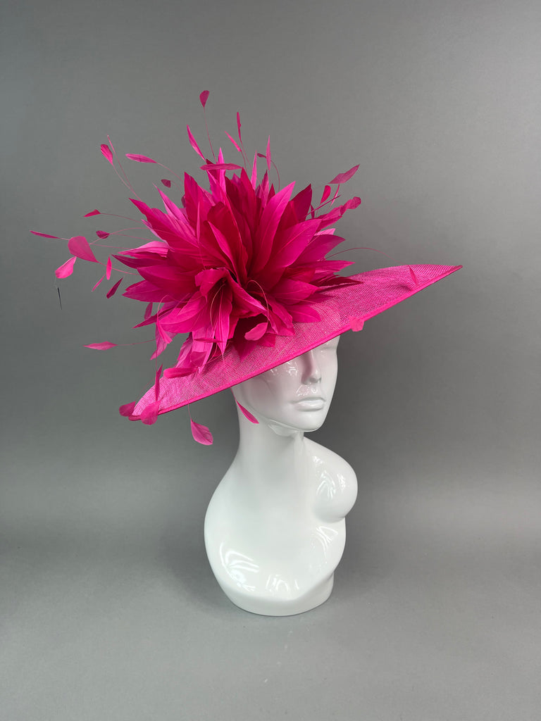 Large Black Fuchsia Pink Feather Fascinator Hat Big Teardrop Hatinator Races Wedding Headband Hair Hot pink Magenta u10910 deals