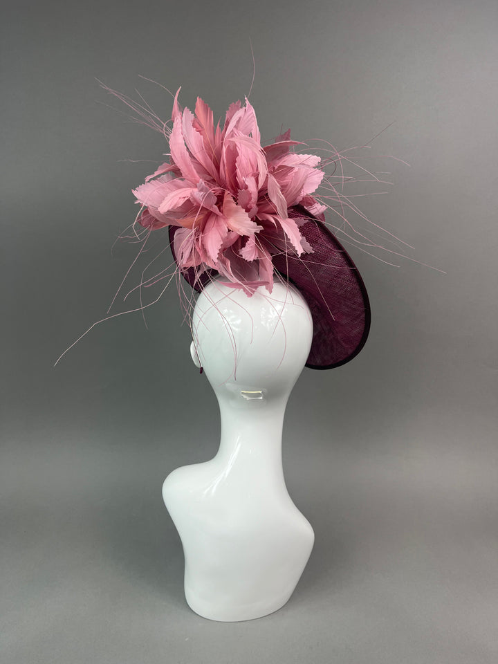 THG7480 - Merlot & Rose Pink Fascinator