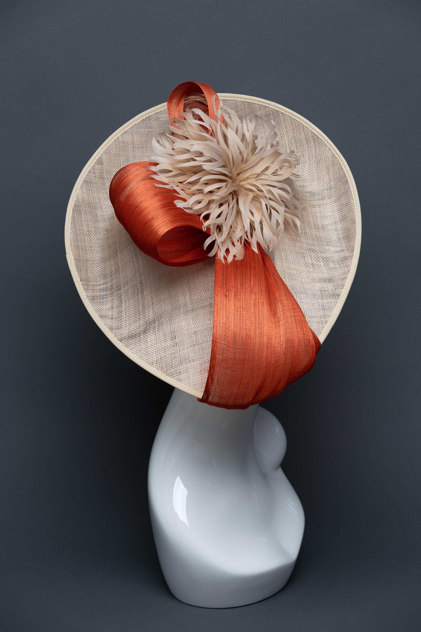 THG2664 - Nude Sinamay Fascinator w/ Orange Silk Abaca - The Hat Girls