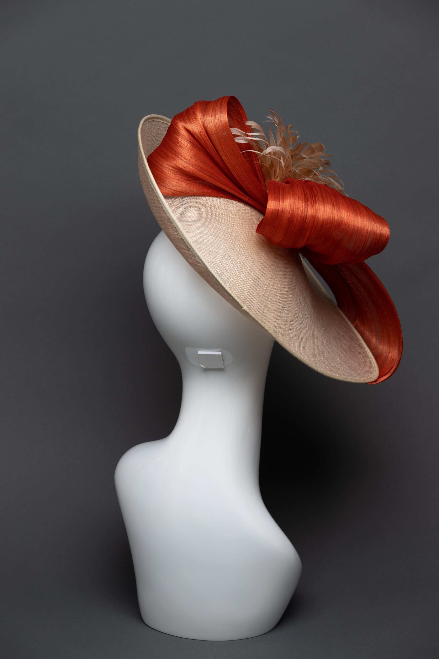 THG2664 - Nude Sinamay Fascinator w/ Orange Silk Abaca - The Hat Girls