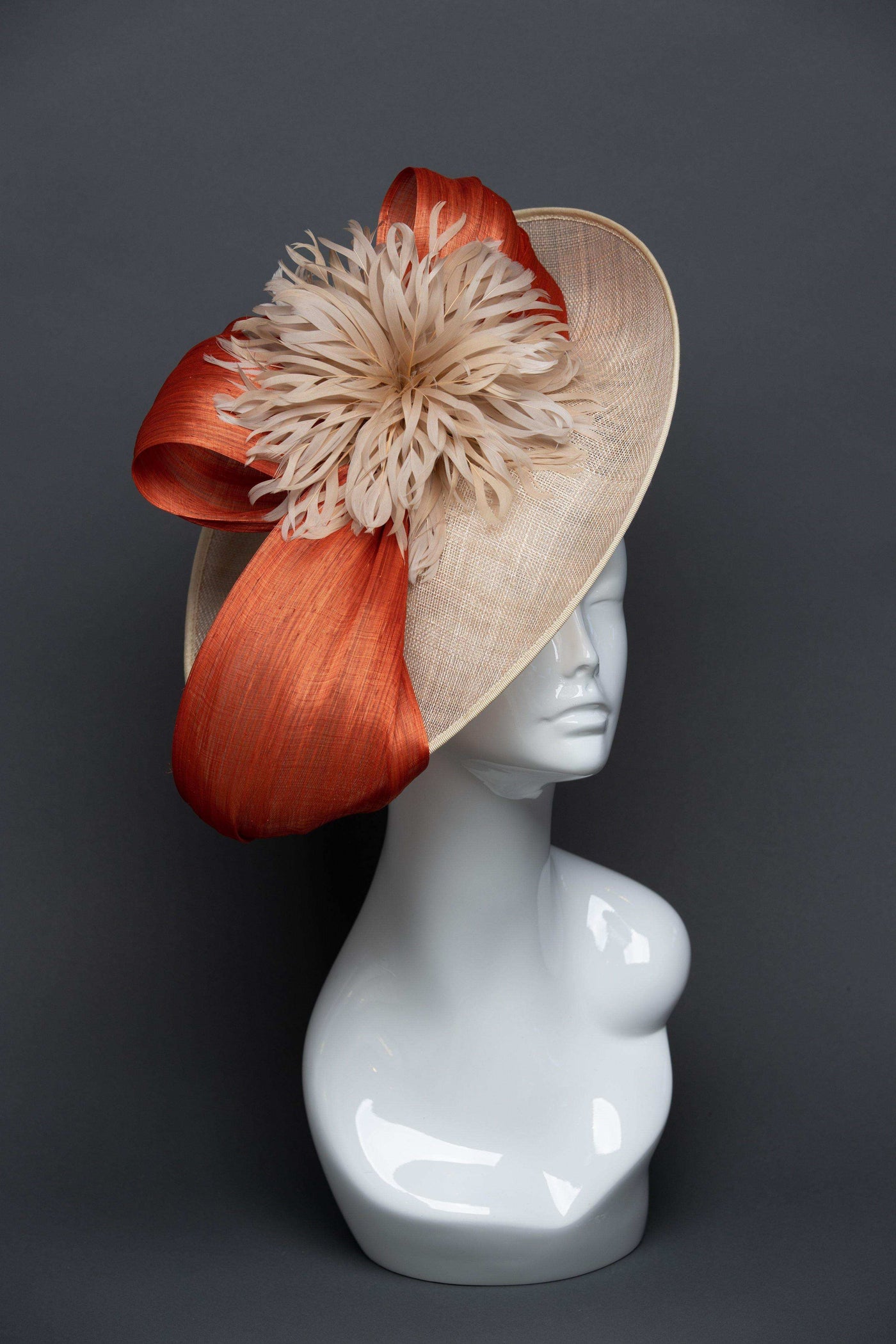 THG2664 - Nude Sinamay Fascinator w/ Orange Silk Abaca - The Hat Girls