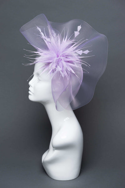 THG2677 - Lavender Crinoline Fascinator w/ Feathers - The Hat Girls