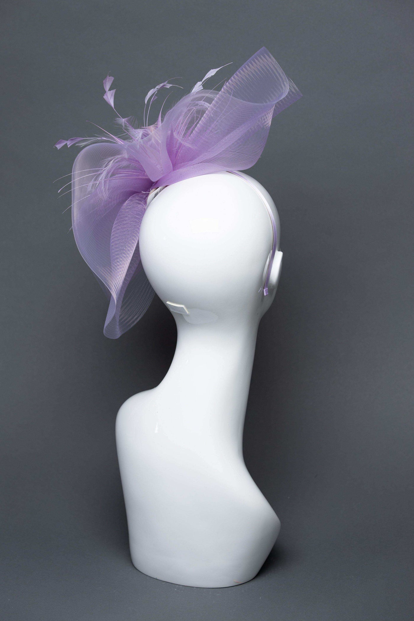 THG2677 - Lavender Crinoline Fascinator w/ Feathers - The Hat Girls