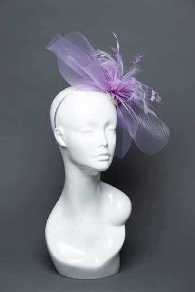 THG2677 - Lavender Crinoline Fascinator w/ Feathers - The Hat Girls