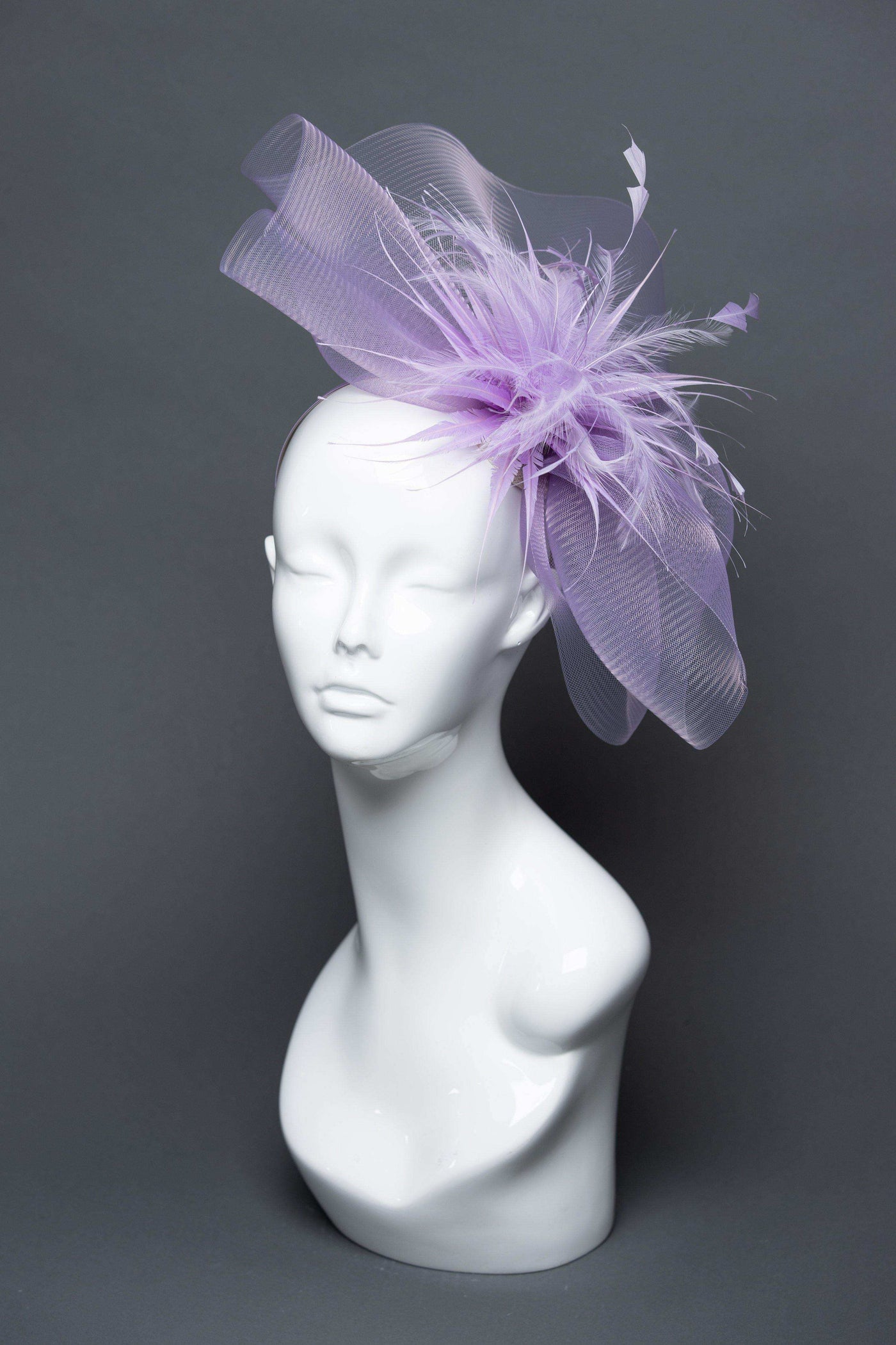 THG2677 - Lavender Crinoline Fascinator w/ Feathers - The Hat Girls