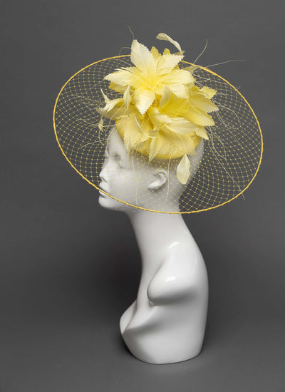 THG2749 - Yellow Headpiece with Yellow Goose Feathers - The Hat Girls