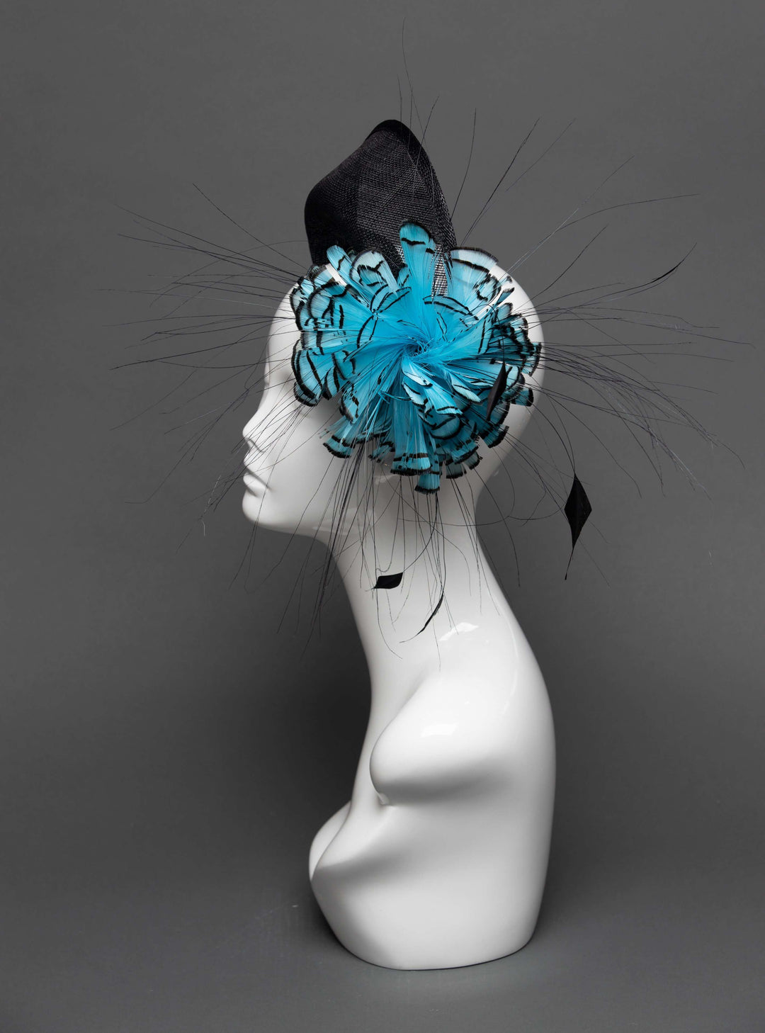 THG2792 - Black Crown Headband with Blue Feather Design - The Hat Girls